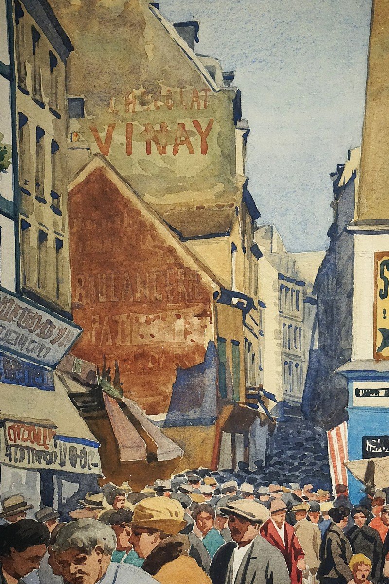 RUE MOUFFETARD - PARIS 1930 / 5ème arrondissement  / J.F. COMMAUCHE / aquarelle-photo-2