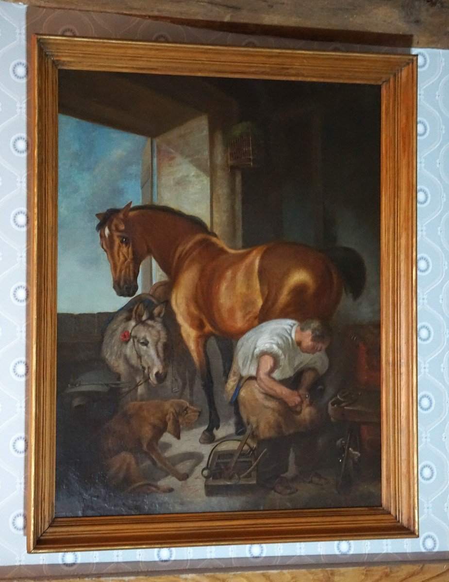 ÉCOLE ANGLAISE XIX ème siècle / LE MARÉCHAL-FERRANT / huile sur toile-photo-5