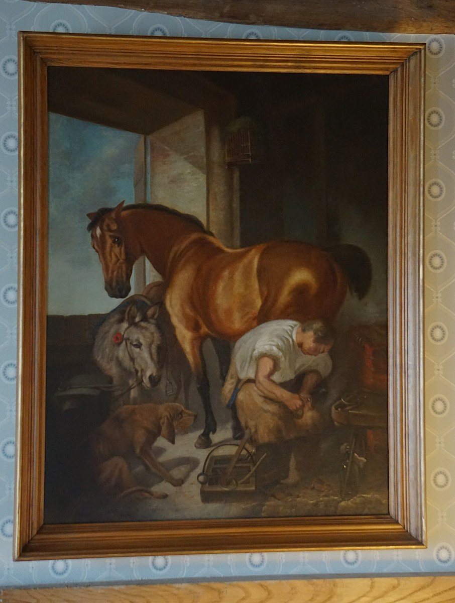 ÉCOLE ANGLAISE XIX ème siècle / LE MARÉCHAL-FERRANT / huile sur toile-photo-6