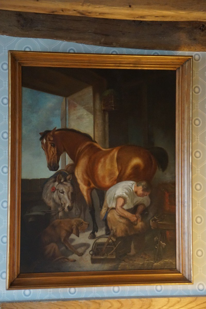 ÉCOLE ANGLAISE XIX ème siècle / LE MARÉCHAL-FERRANT / huile sur toile-photo-7