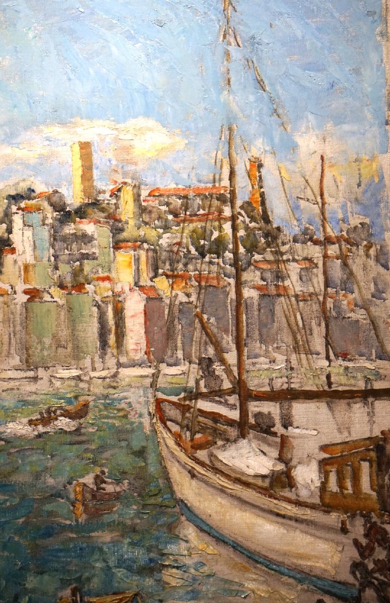 PORT DE CANNES & SUQUET / ANNÉE 1959 /  FERNAND LAVAL (1886-1966) / huile sur toile-photo-4