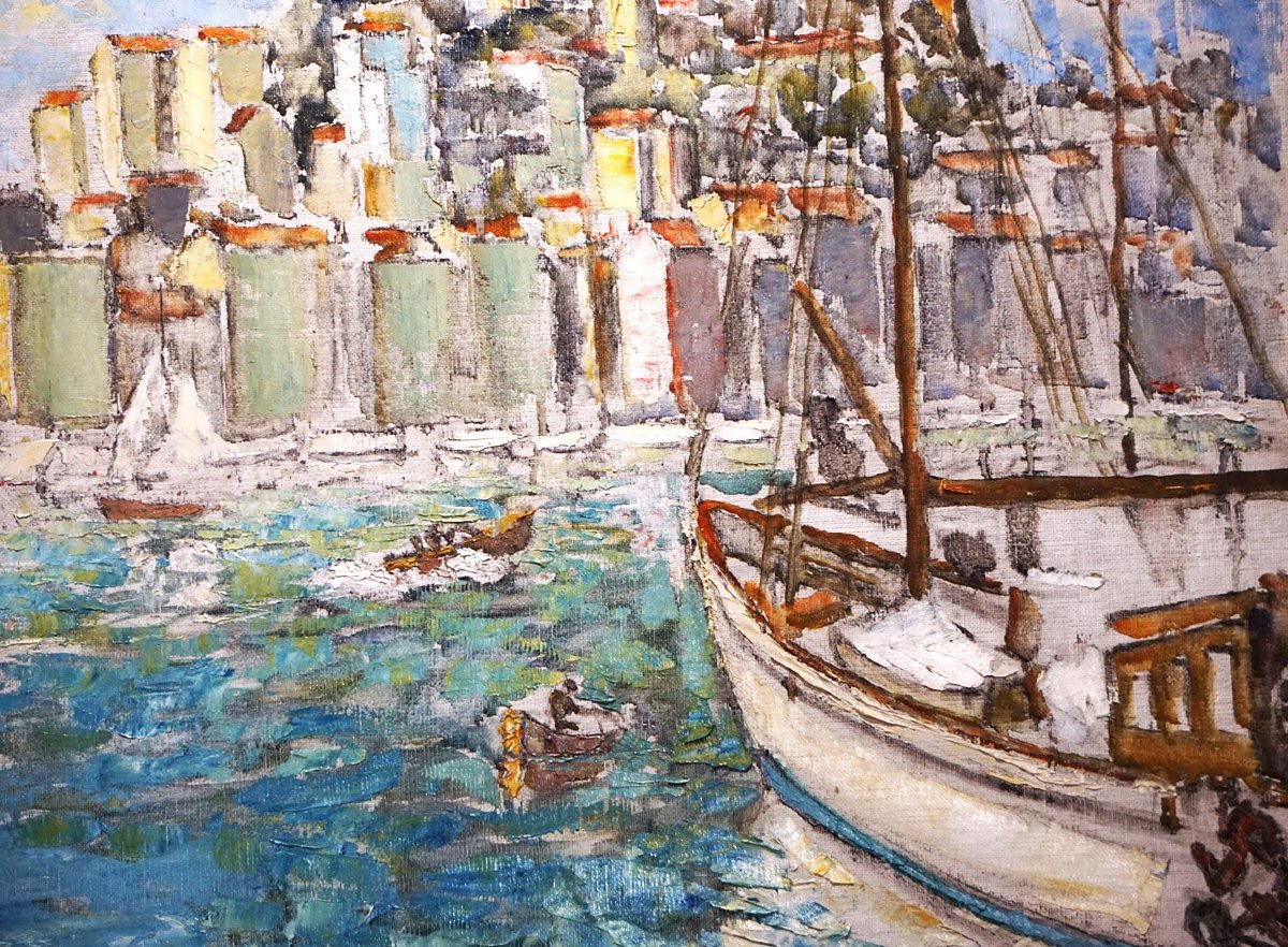 PORT DE CANNES & SUQUET / ANNÉE 1959 /  FERNAND LAVAL (1886-1966) / huile sur toile-photo-5