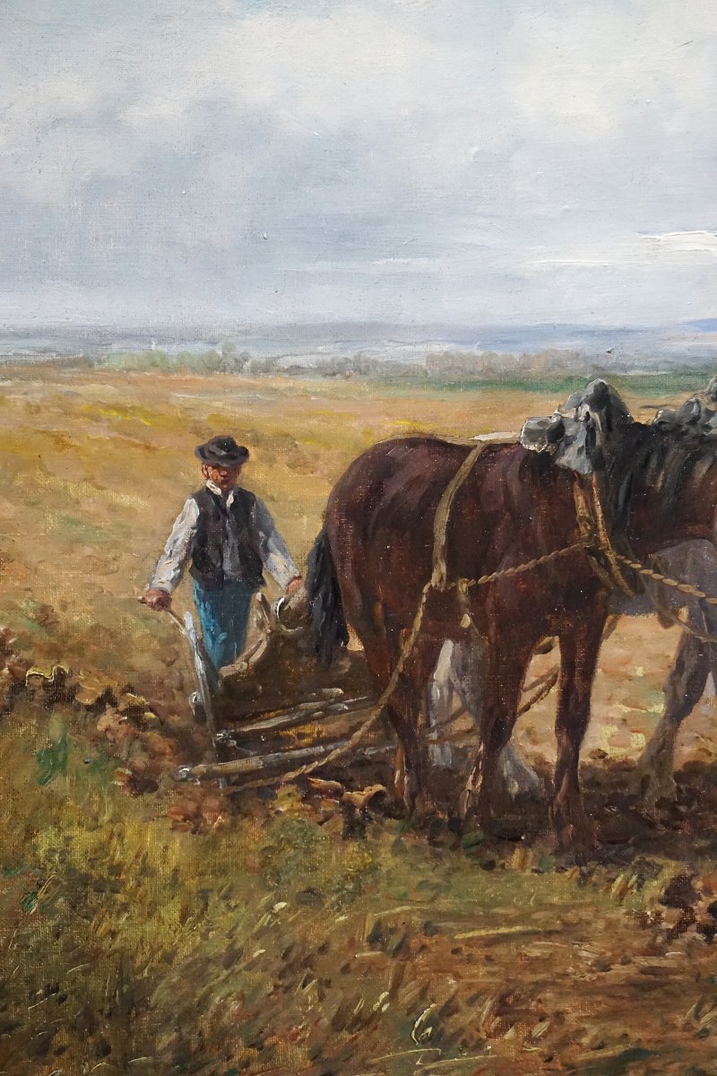 Léon Georges Calvès (1848-1923) / 19th Century / Autumn Ploughing / Oil On Canvas -photo-4