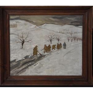 MILITARIA - La corvée de neige - J. Le Coultre - année 1941  