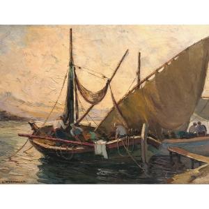 Les Tartanes En Méditerranée / Huile Sur Toile De Lucien Potronat (1889-1974)