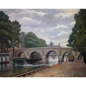 CLAUDE LABOURÉ (École de Paris vers 1930) / Pont Marie Sur La Seine Paris / Huile sur toile