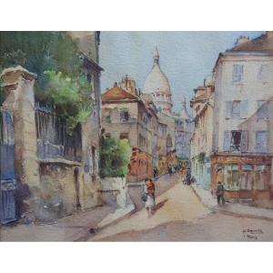 PARIS /MONTMARTRE /VUE DU SACRE CŒUR / Henri Bouvrie / aquarelle 