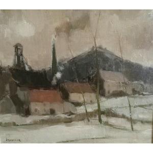 ALBERT MASCAUX (1900-1963) / BELGIQUE / Village minier sous la neige  