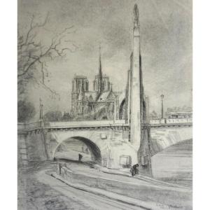 PARIS / STE GENEVIÈVE & NOTRE DAME / ANNÉES 20 / EUGÈNE VÉDER (1876-1936) / DESSIN