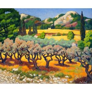 ÉMILE COLINUS (1884-1966) / LES ALPILLES / PROVENCE / HUILE SUR TOILE