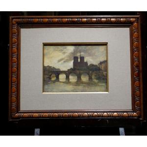 CHARLES G. MAUNDRELL (1860-1924) / NOTRE DAME DE PARIS À L' AUBE / fin XIX ème siècle / pastel