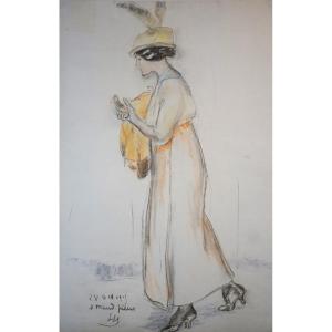 LOUIS LEGRAND (1863-1951) / PASTEL DATÉ 1915 / PORTRAIT DE MAUD PELLET-EXSTEENS 