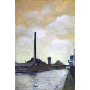  CANAL DE L' OURCQ À BONDY PRÈS DE PARIS / PAYSAGE INDUSTRIEL / 1961 / R LAVOIGNET / hsc