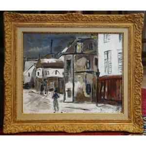 ÉCOLE DE PARIS VERS 1940 / ENTOURAGE DE GEN PAUL / MONTMARTRE SOUS LA NEIGE / huile sur panneau