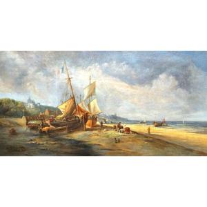 NORMANDIE / RETOUR DE PÊCHE circa 1850 / TELLIAR (entourage Garneray) / huile sur toile