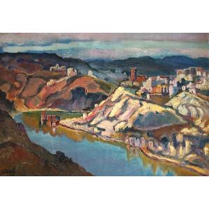 VUE DE TOLÈDE (TOLEDO) ESPAGNE / ANNÉE 1933 / COLBERT CASSAN (1899-1979) / huile sur toile