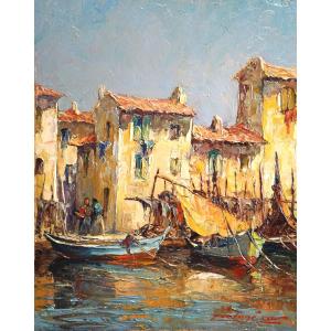 PÊCHEURS À MARTIGUES - PROVENCE - LOUIS FORTUNÉ CAR (1905-1970) - huile sur panneau