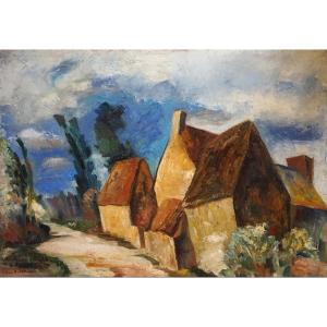 JEAN BURKHALTER (1895-1982) / VUE DE VILLAGE / huile sur toile