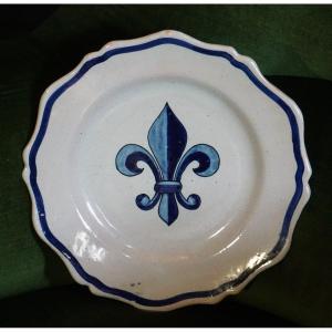 18th Century Plate / Rouen Earthenware / Fleur De Lys