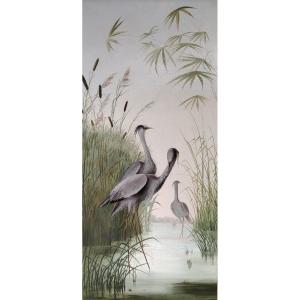  Ash Herons Among The Rushes / Late 19th Century / Oil On Canvas