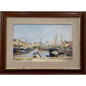 VUE DU PORT-EN-BESSIN - CALVADOS - NORMANDIE / FRANÇOIS SALVAT (1892-1974) / huile sur panneau