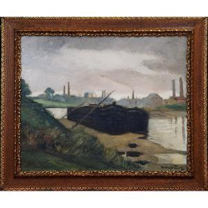 Barges In Saint Denis / Year 1934 / Fernand Andrey-prévost (1890-1961) / Oil On Canvas