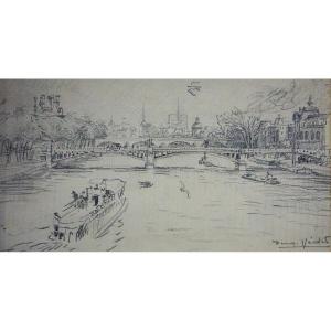 PARIS LA SEINE / 1910 / ANCIEN PONT SOLFÉRINO (aujourd'hui disparu) / E.VÉDER (1876-1936)