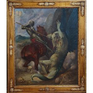 Saint Georges Defeat The Dragon / 19th Century / Oil On Canvas