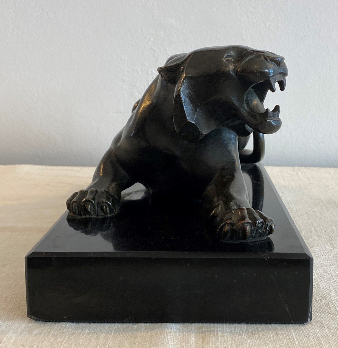 Roaring Lioness In Bronze On Marble Art Deco XXth-photo-4