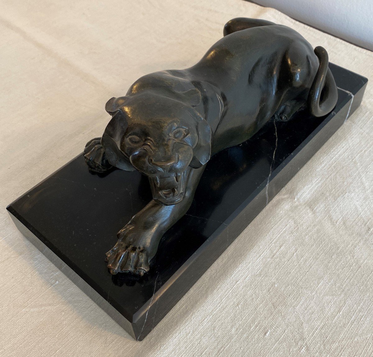 Roaring Lioness In Bronze On Marble Art Deco XXth-photo-3