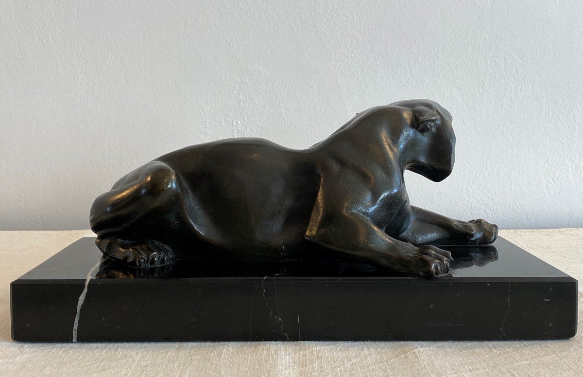 Roaring Lioness In Bronze On Marble Art Deco XXth-photo-1