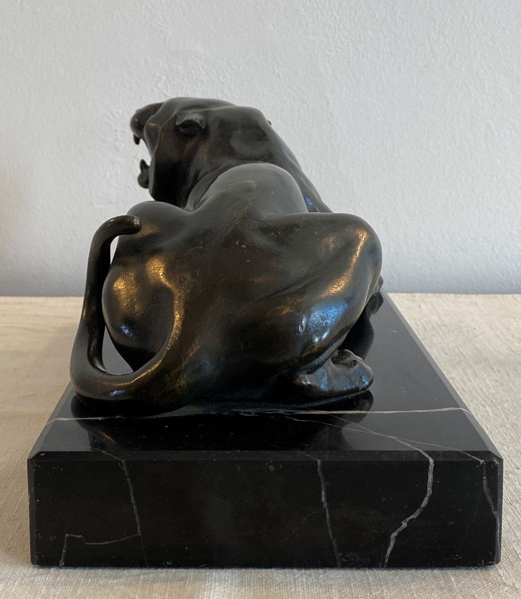 Roaring Lioness In Bronze On Marble Art Deco XXth-photo-2