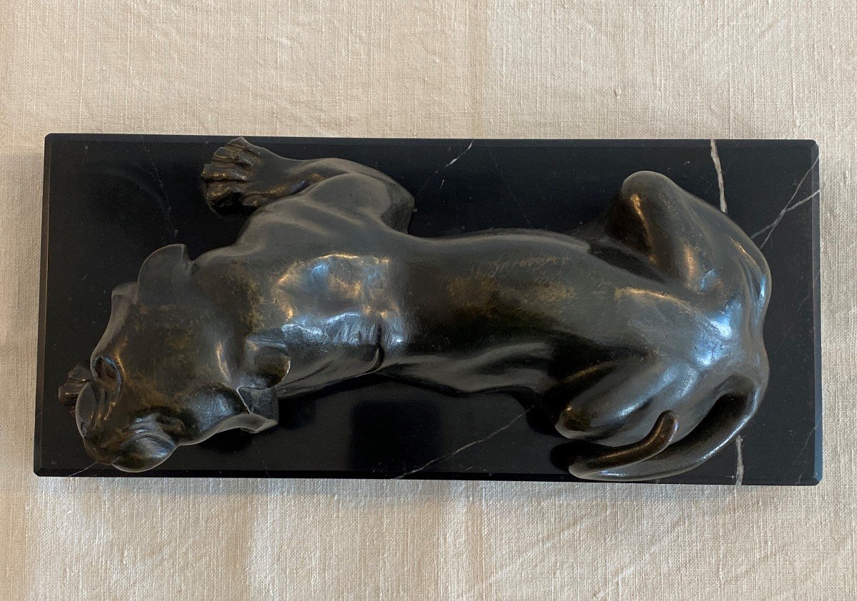 Roaring Lioness In Bronze On Marble Art Deco XXth-photo-3