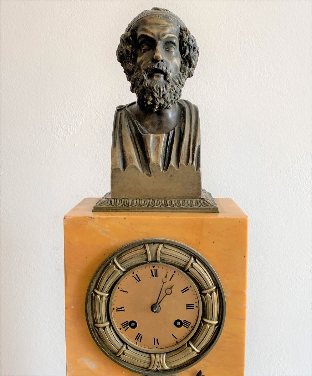 Charles X Clock In Marble And Bronze Representing The Poet Homer XIX-photo-2