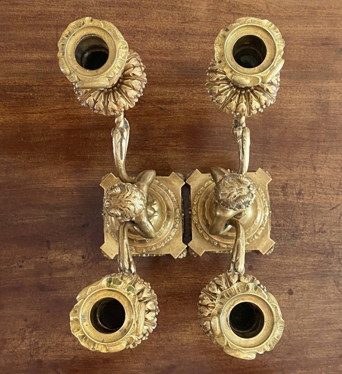 Pair Of Candlesticks With Fauns In Gilt Bronze XIX-photo-5