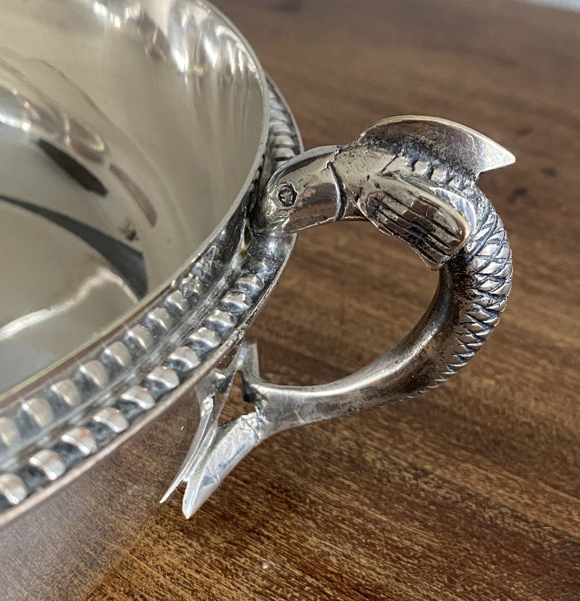 Caviar Cooler In Silver Metal Beaded Decor And Sturgeons 19th Century-photo-2
