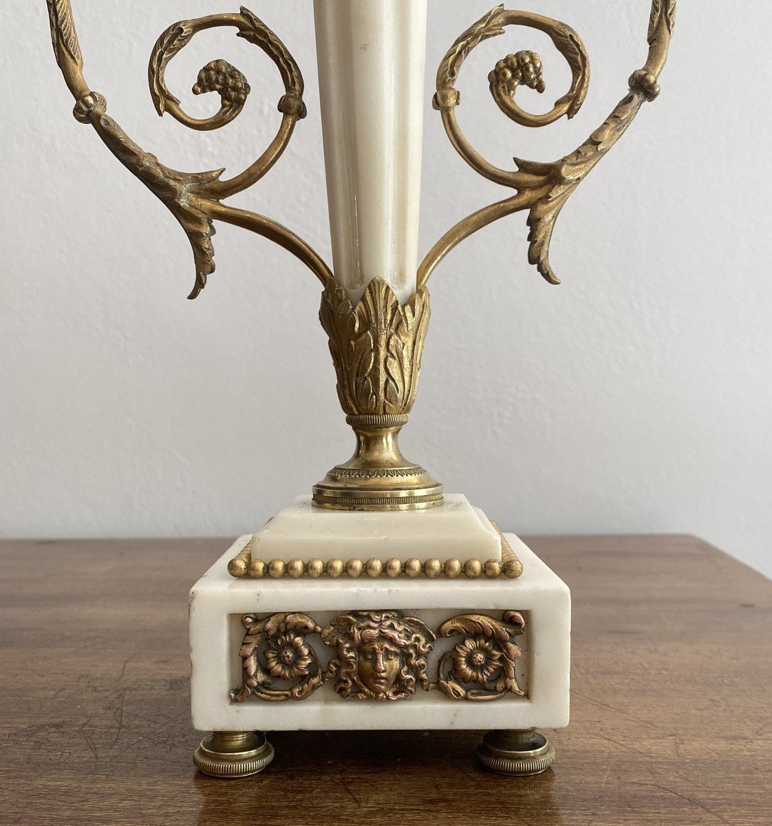 Pair Of Louis XVI Style Candelabra Or Candlesticks In Bronze And Marble 19th Century-photo-2