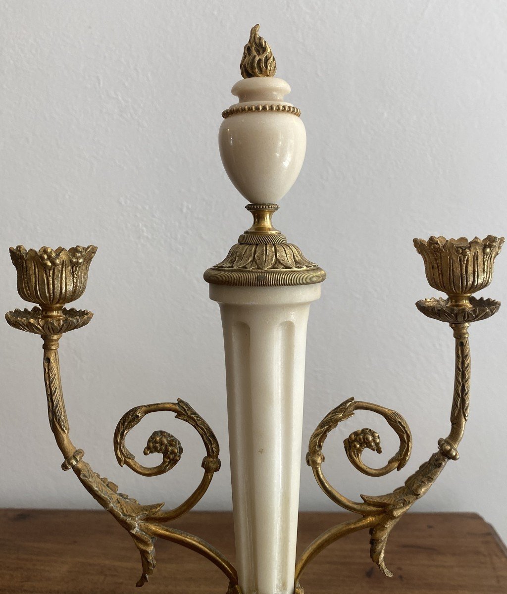 Pair Of Louis XVI Style Candelabra Or Candlesticks In Bronze And Marble 19th Century-photo-3