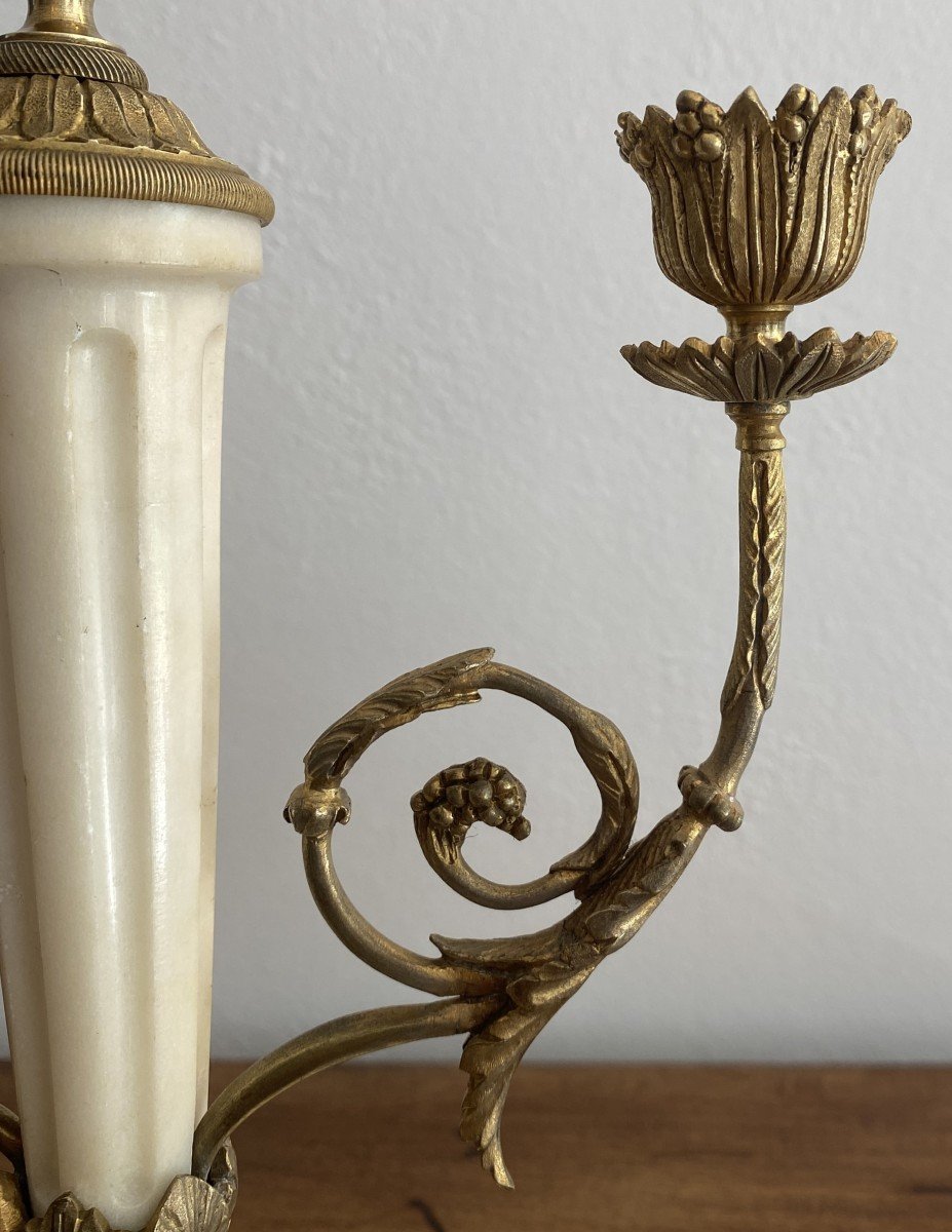 Pair Of Louis XVI Style Candelabra Or Candlesticks In Bronze And Marble 19th Century-photo-7