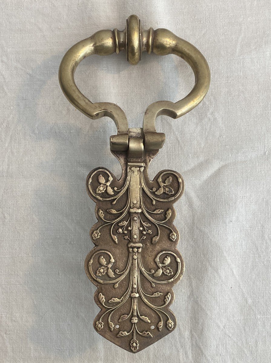 Knocker Or Door Hammer With Its Bronze Plate Early 19th Century-photo-2