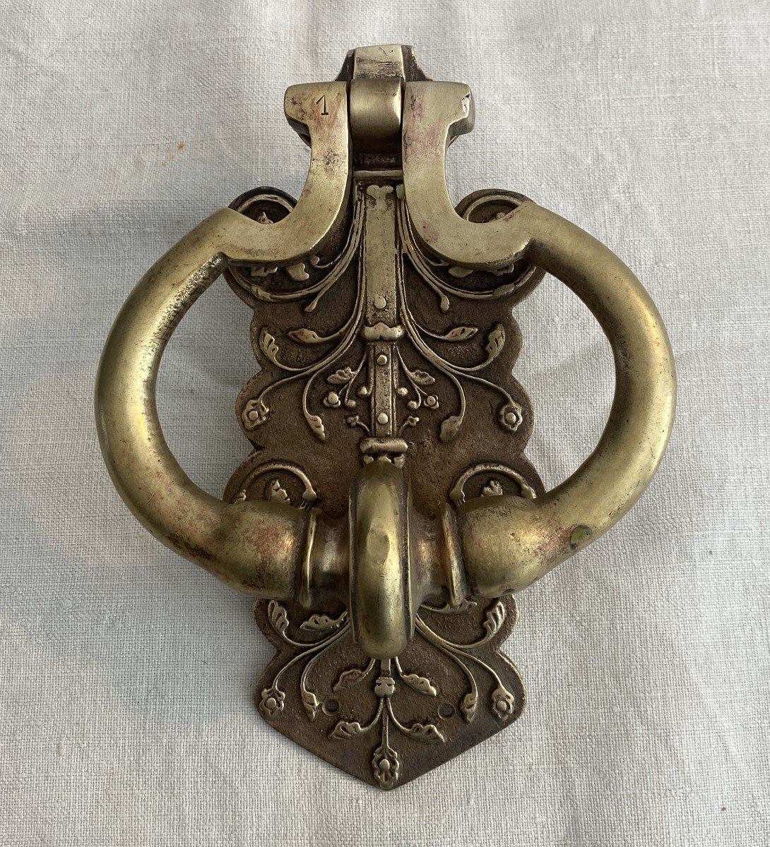 Knocker Or Door Hammer With Its Bronze Plate Early 19th Century