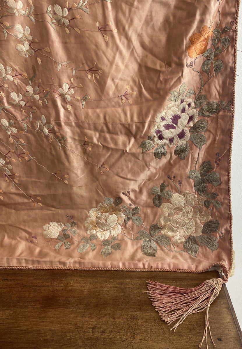 Asian Pink Silk Hanging With Embroidered Peonies-photo-1