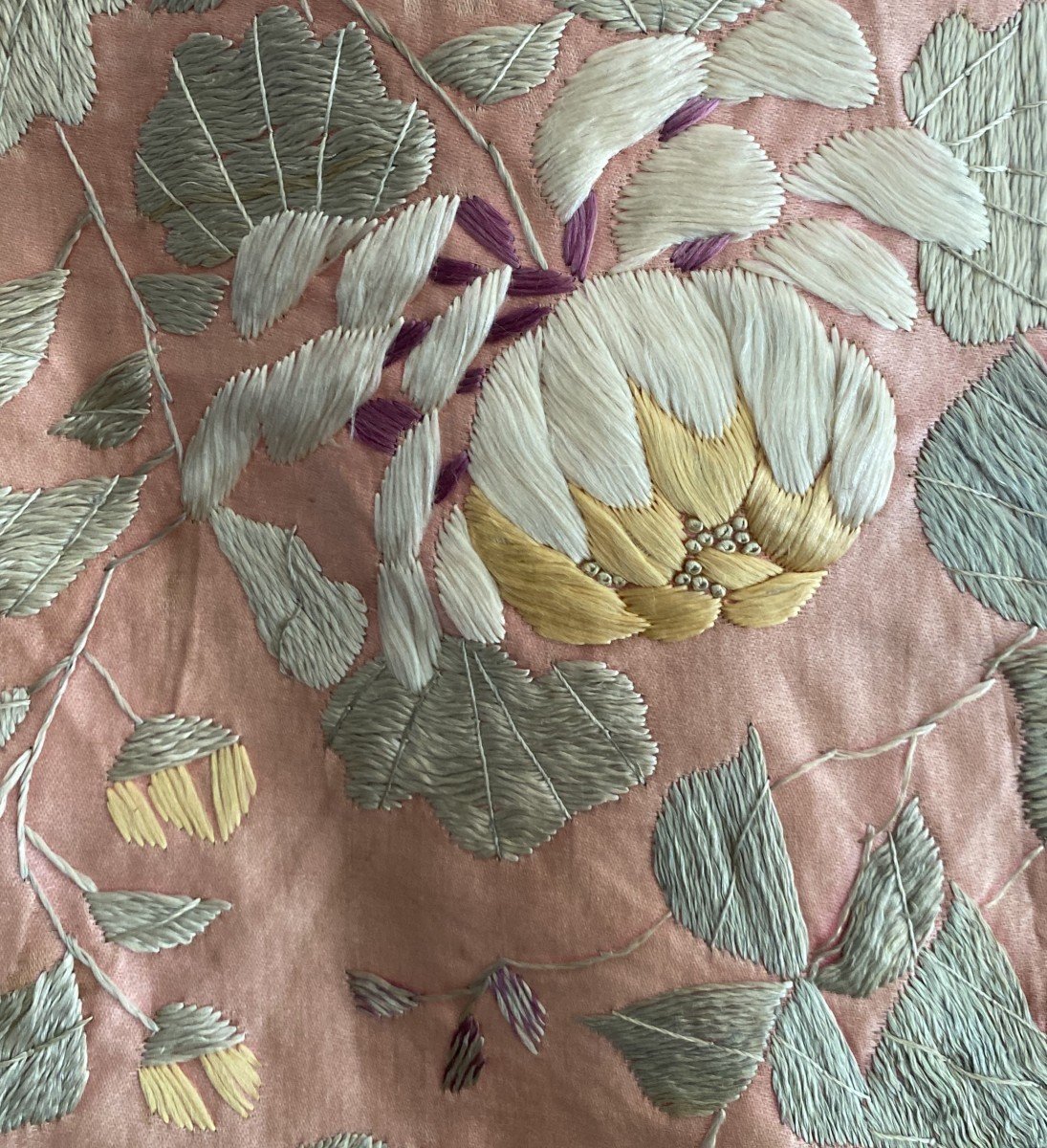 Asian Pink Silk Hanging With Embroidered Peonies-photo-4