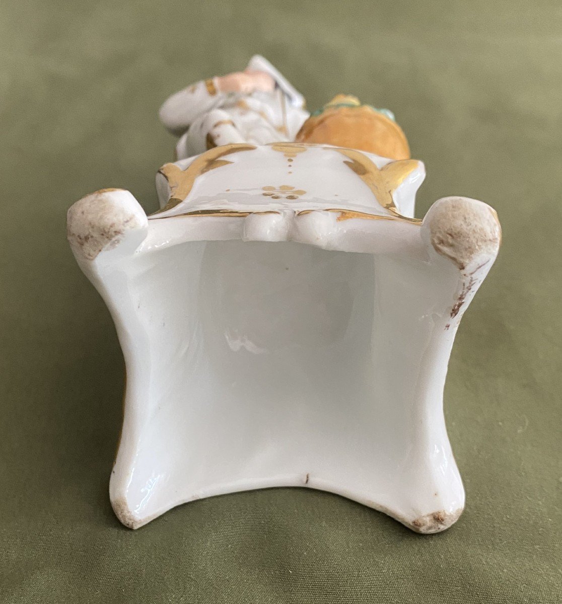 Encrier Porte Plume En Porcelaine Vieux Paris Jeune homme aux fruits XIX ème-photo-4