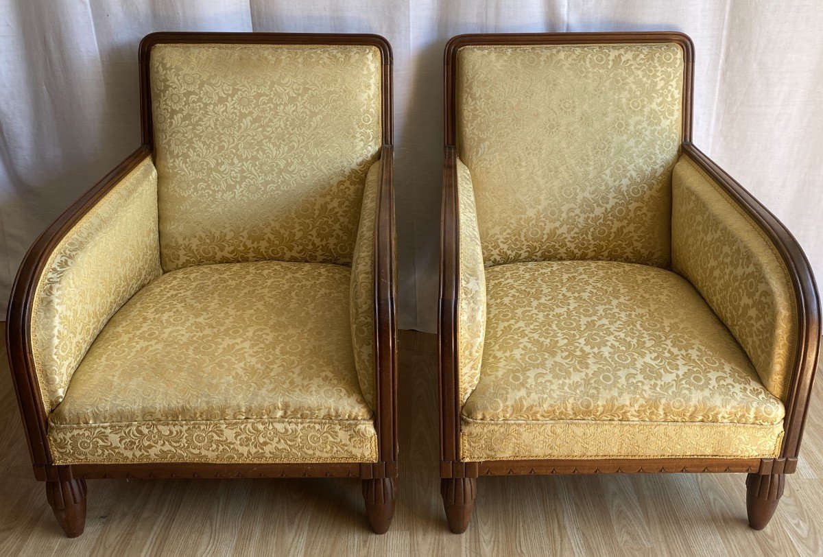 Pair Of 20th Century Art Deco Mahogany Armchairs