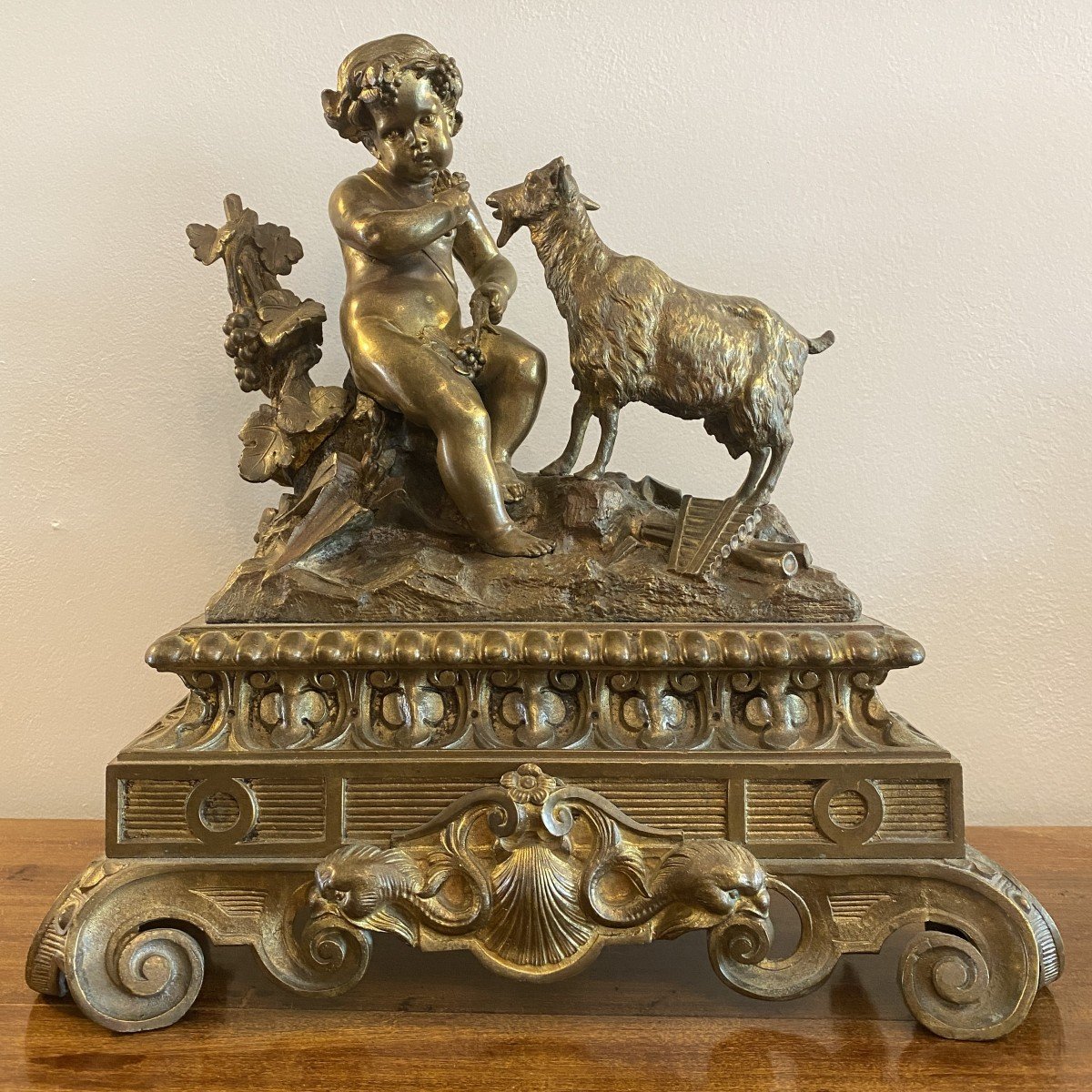 Grands Bronzes De Devant De Cheminée Décor De Putti Et De Chèvres XVIII ème-photo-2