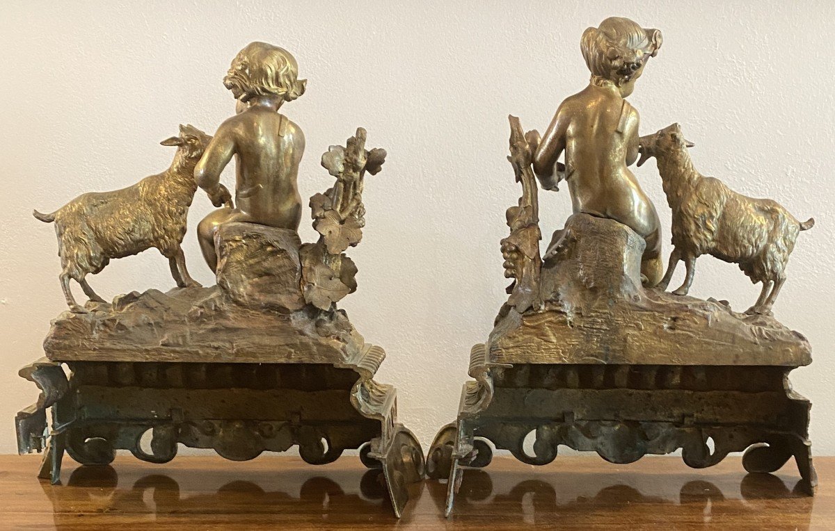 Grands Bronzes De Devant De Cheminée Décor De Putti Et De Chèvres XVIII ème-photo-3