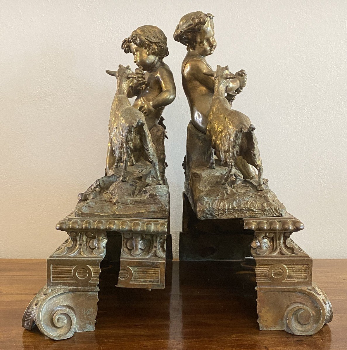 Grands Bronzes De Devant De Cheminée Décor De Putti Et De Chèvres XVIII ème-photo-4