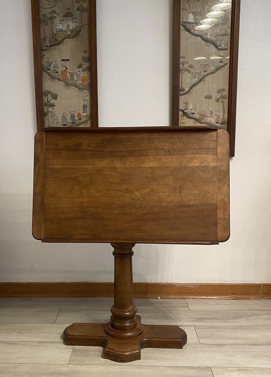 Lectern Or Table With Dupont System In Walnut, 19th Century-photo-2