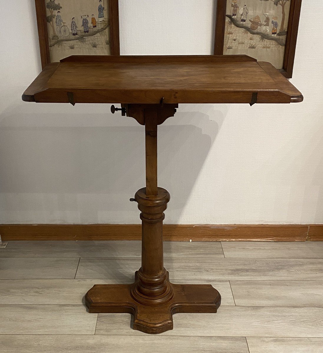 Lectern Or Table With Dupont System In Walnut, 19th Century-photo-3